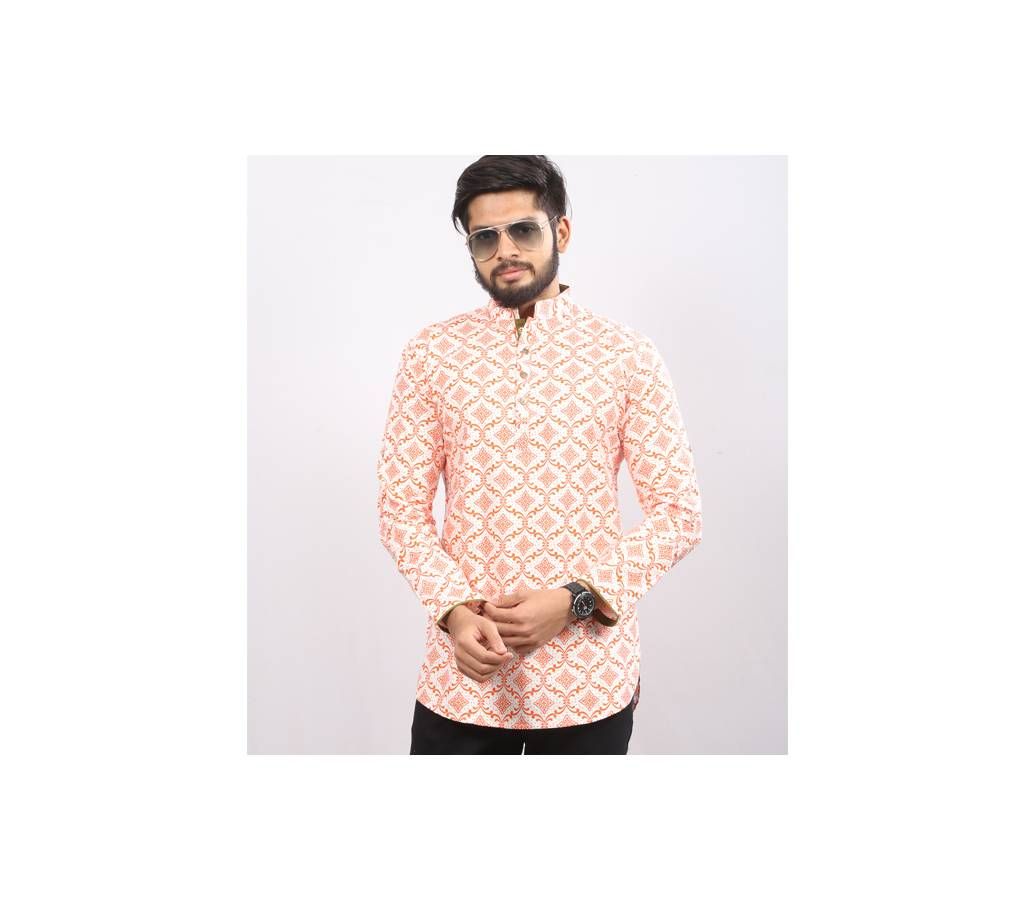 Orange Printed Pure Cotton Katua For Men