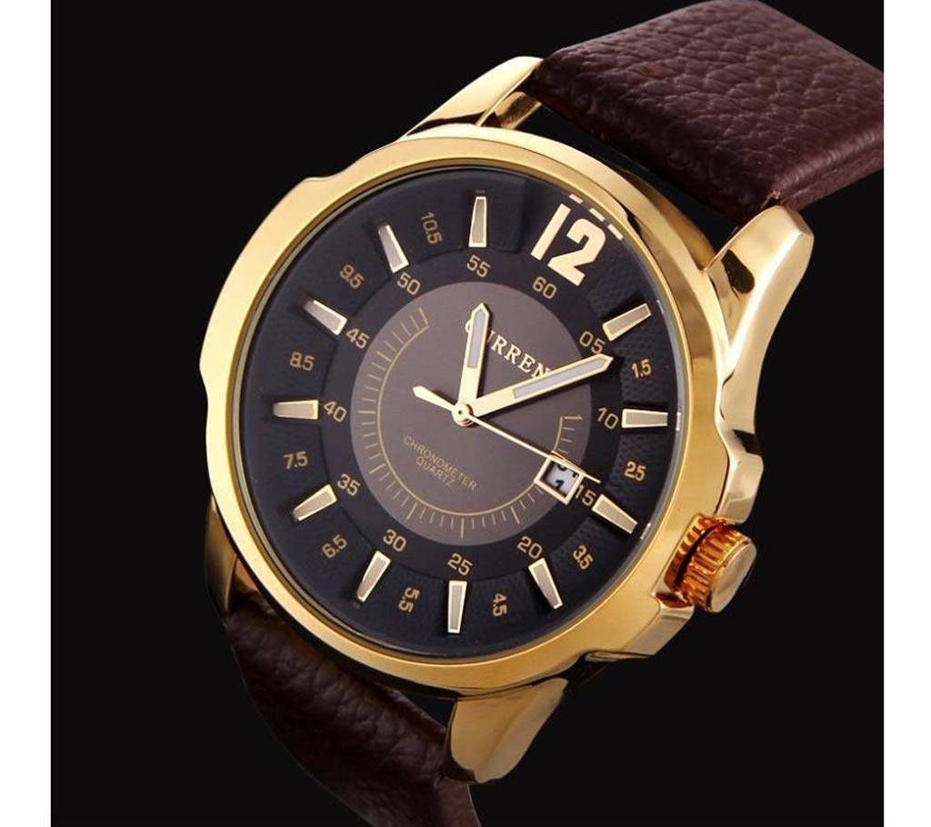 Curren 8123PGB  Brand Men Casual Sport Quartz Watches Fashion Man Leather Strap Male Watch