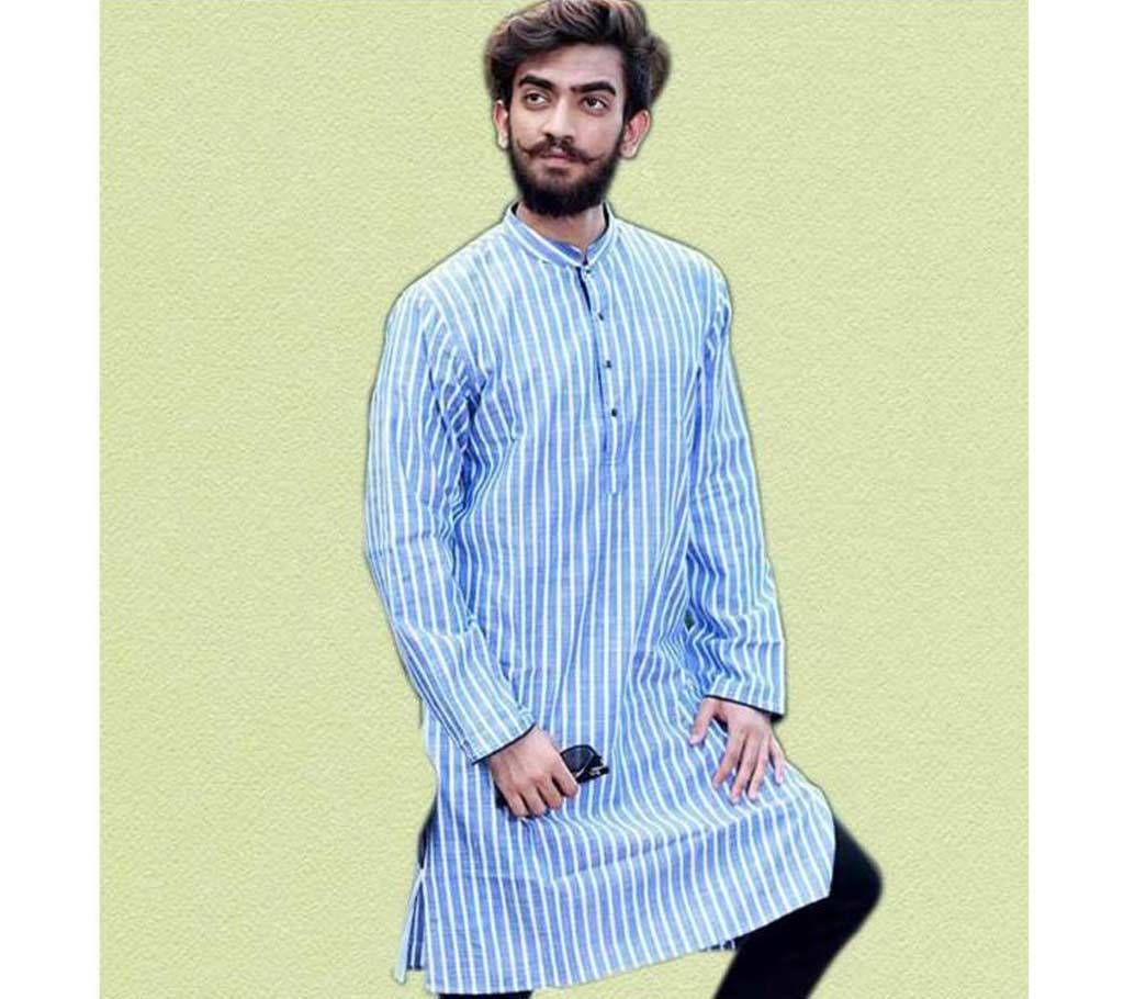 Sky Blue White Stripe Printed Cotton Panjabi