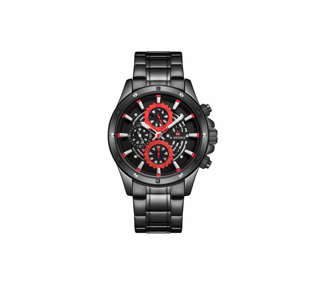 NAVIFORCE NF9149 Black Stainless Steel Chronograph Watch For Men - Red & Black