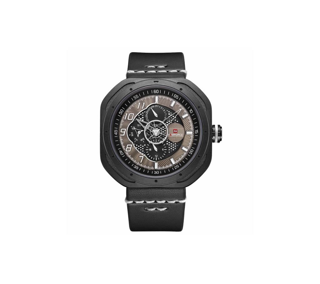 NAVIFORCE NF9141 Black PU Leather Chronograph Watch For Men - Black & White