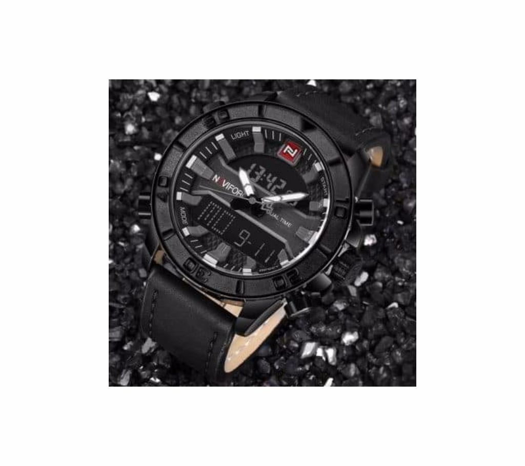 NaviForce NF9114 Digital/Analog Dual Time Luxury Watch  Black