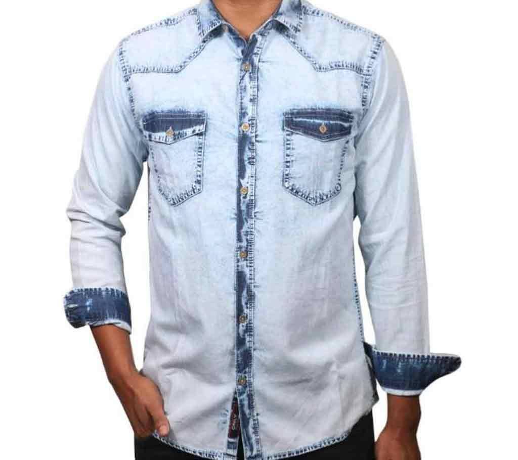 Full sleeve denim acid wash shirt for men