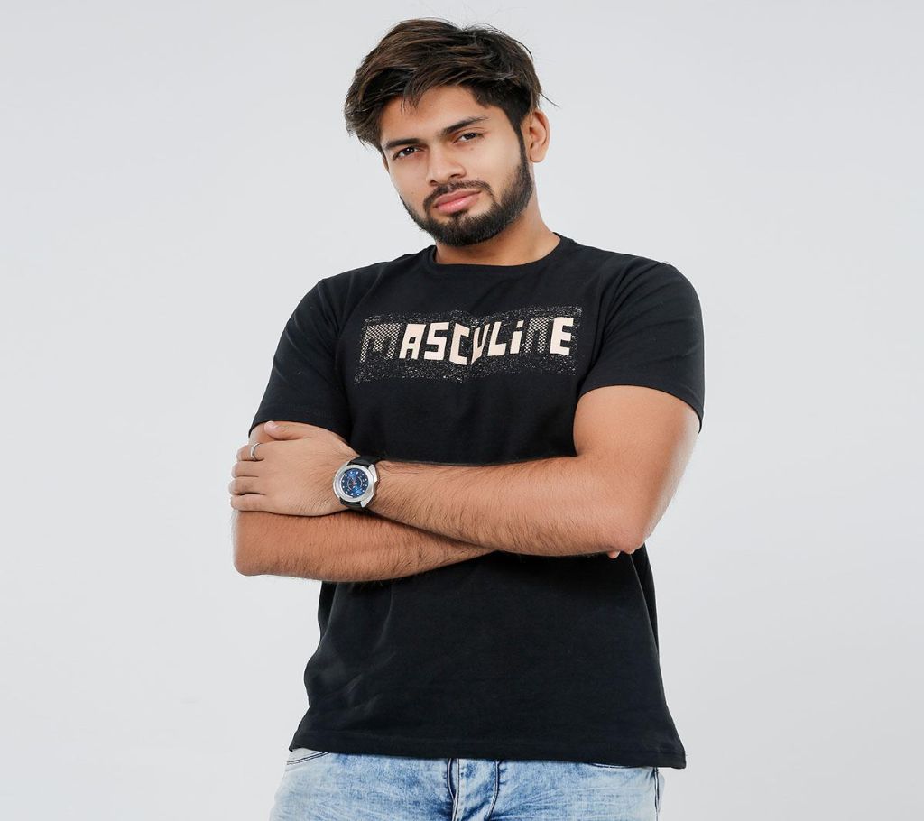 Masculine  Black Solid T-shirt For men