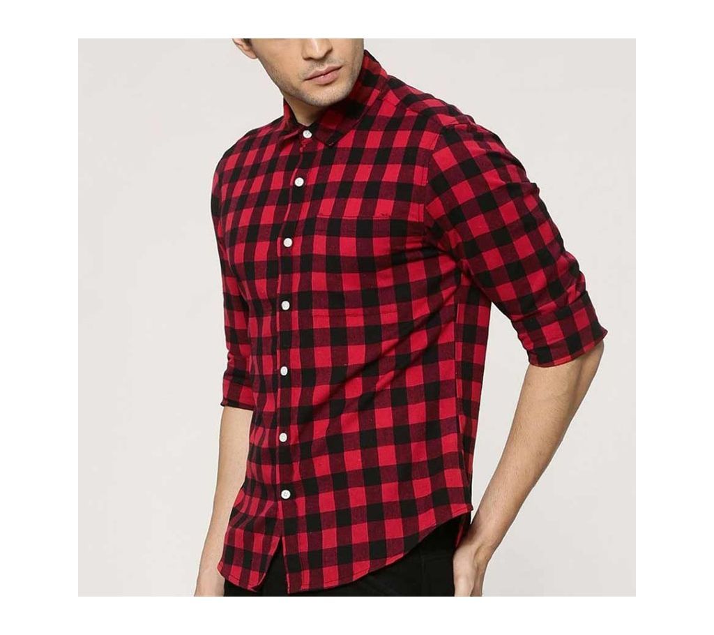 Red with Black Cheek Shirt For Men