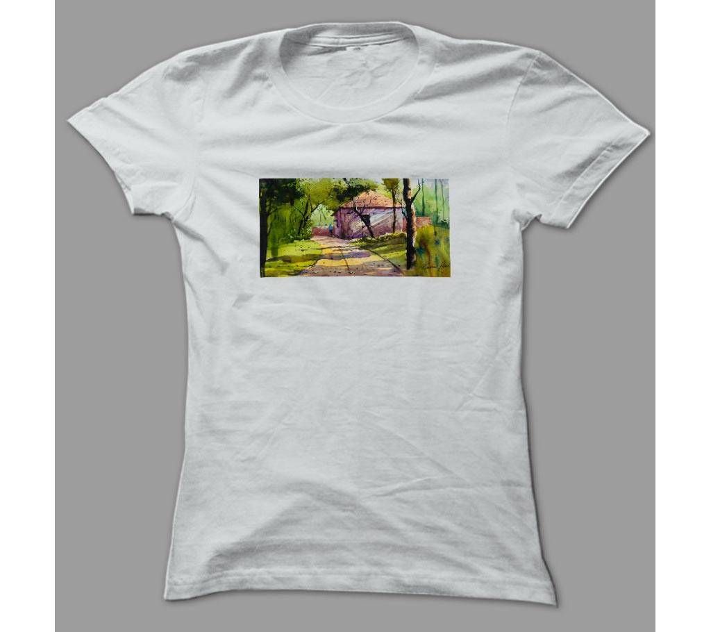 Art Scenery Polyester White Polyester T-Shirt