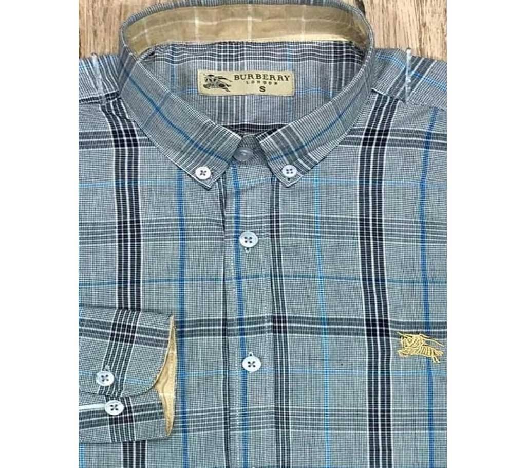Full Sleeve Cotton Casual Check Shirt for Men-Ash