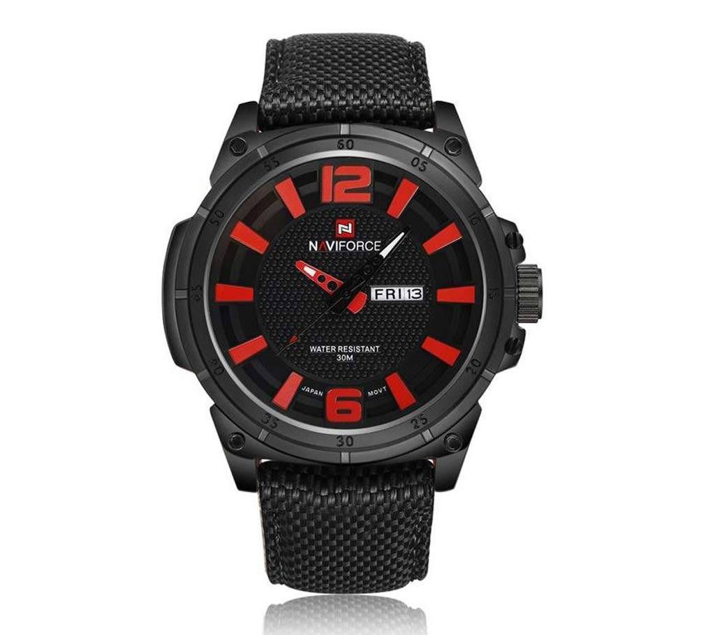 Naviforce Eid Collection NF9066  Casual Analog Quartz Movement Watch Canvas Strap Band - Black & Red