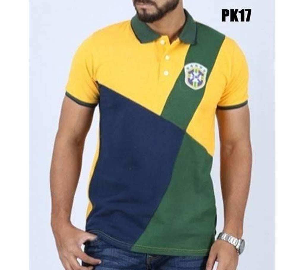 Yellow & Blue Half Sleeve Polo Shirt For Men