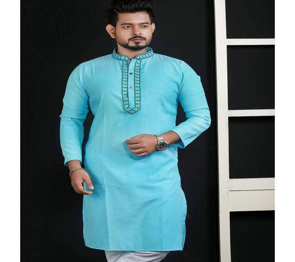 Sky blue Piaz Cotton semi long Punjabi .