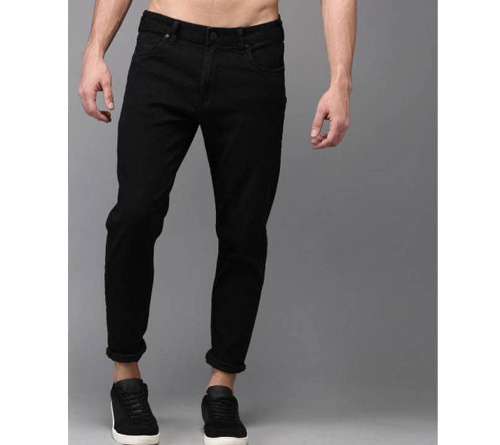 Black Denim cotton Narrow Jeans For Men