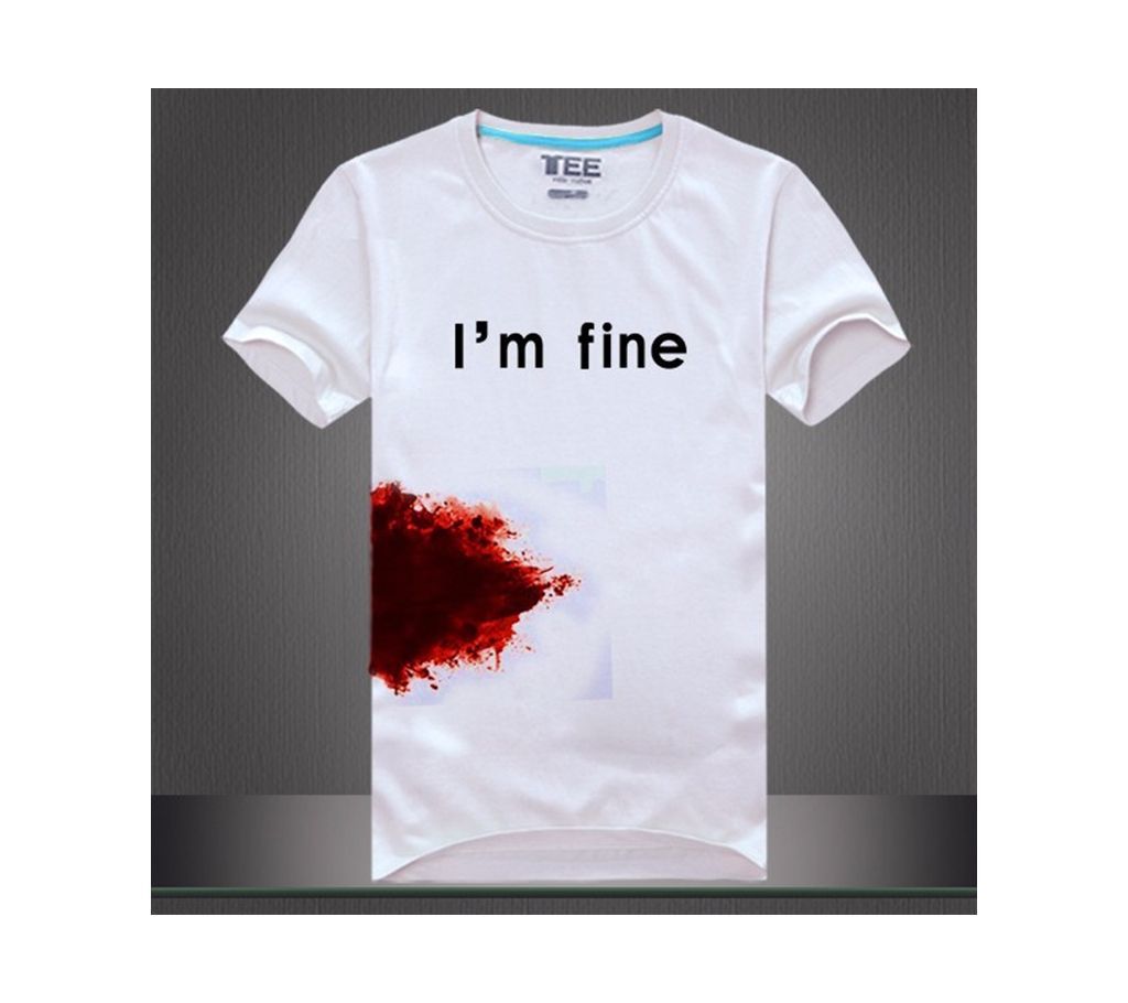 Novelty Printed "Im Fine" Bloody T-Shirt for Men