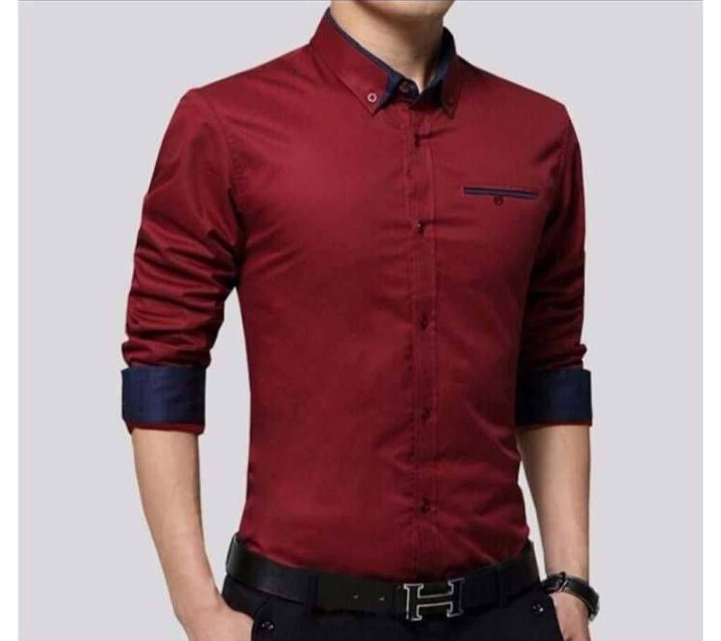 Maroon Long Sleeve Casual Shirt for Men