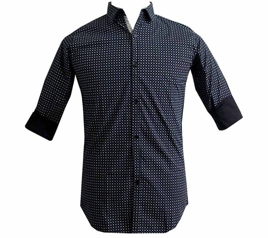 Cheak Color Dark Blue Long Sleeve Causal Shirt