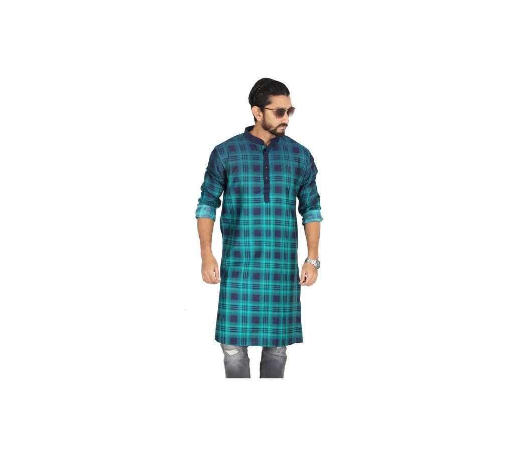 Light Green Printed Cotton Panjabi For Men