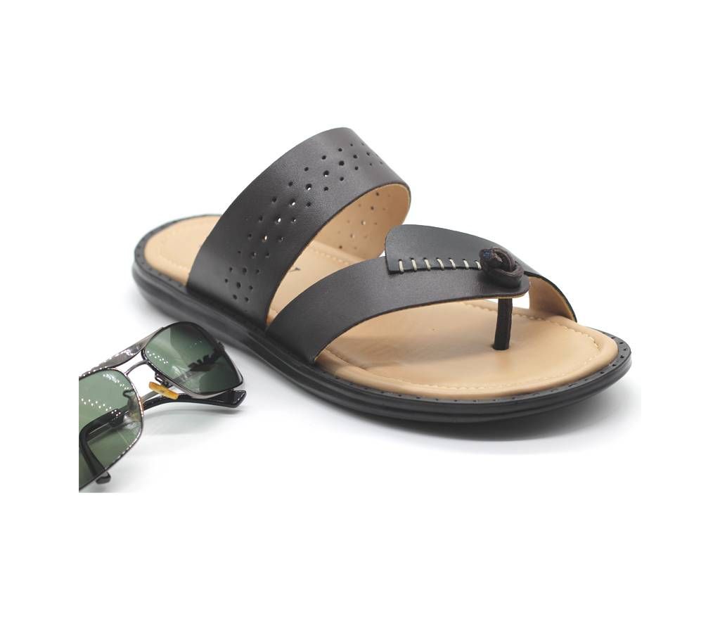 Menz Casual Leather Sandals LFL- 032L Dark Brown + Black