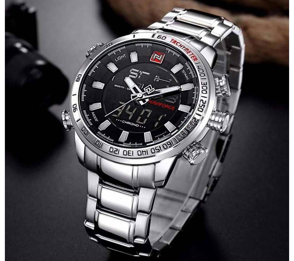 New Style NAVIFORCE 9093 Stainless Steel Quartz+Digital Men Watch