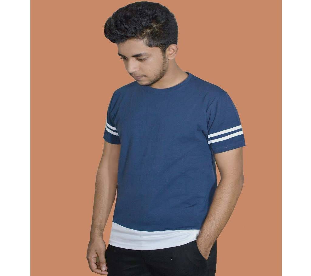Nevy Blue and White contrast Half Sleeve Cotton Tshirt