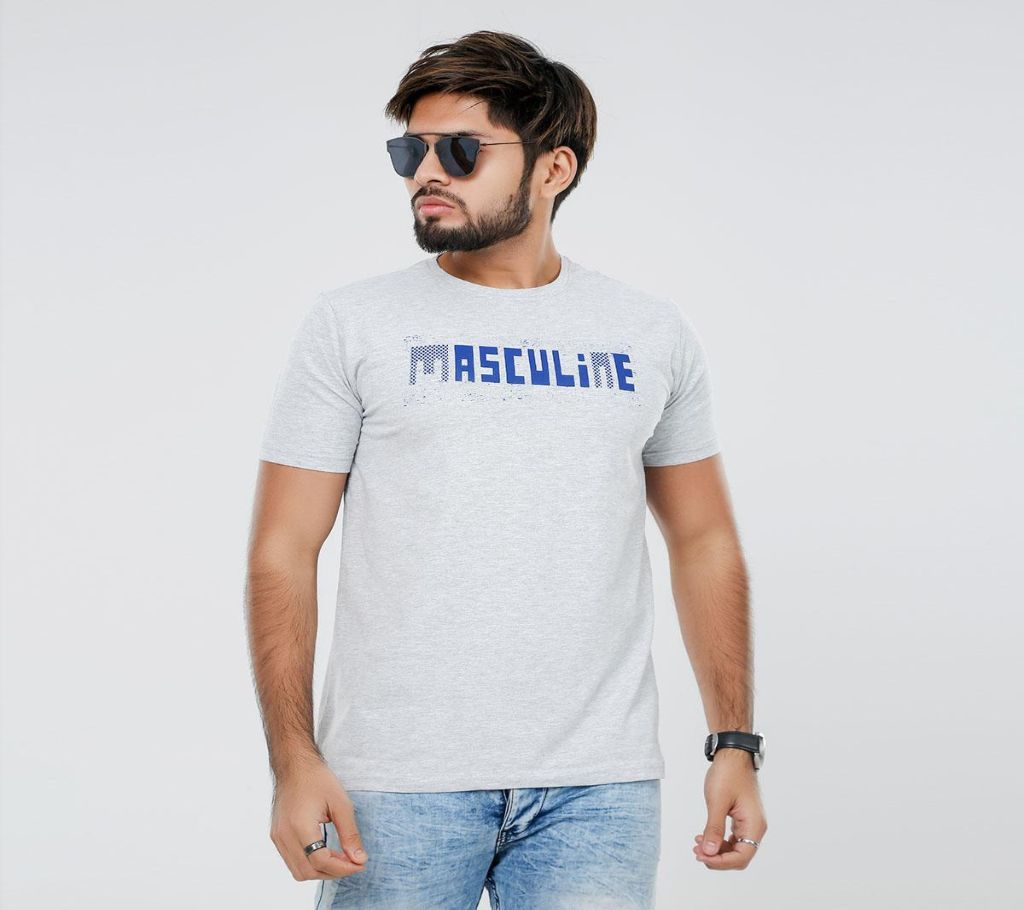 Masculine Gray Solid T-shirt For Men