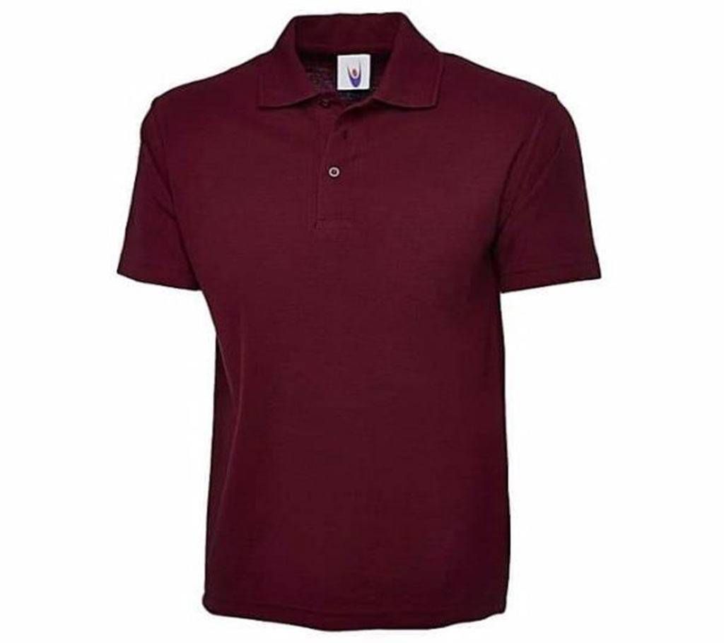 Maroon half sleeve cotton polo-shirt for men