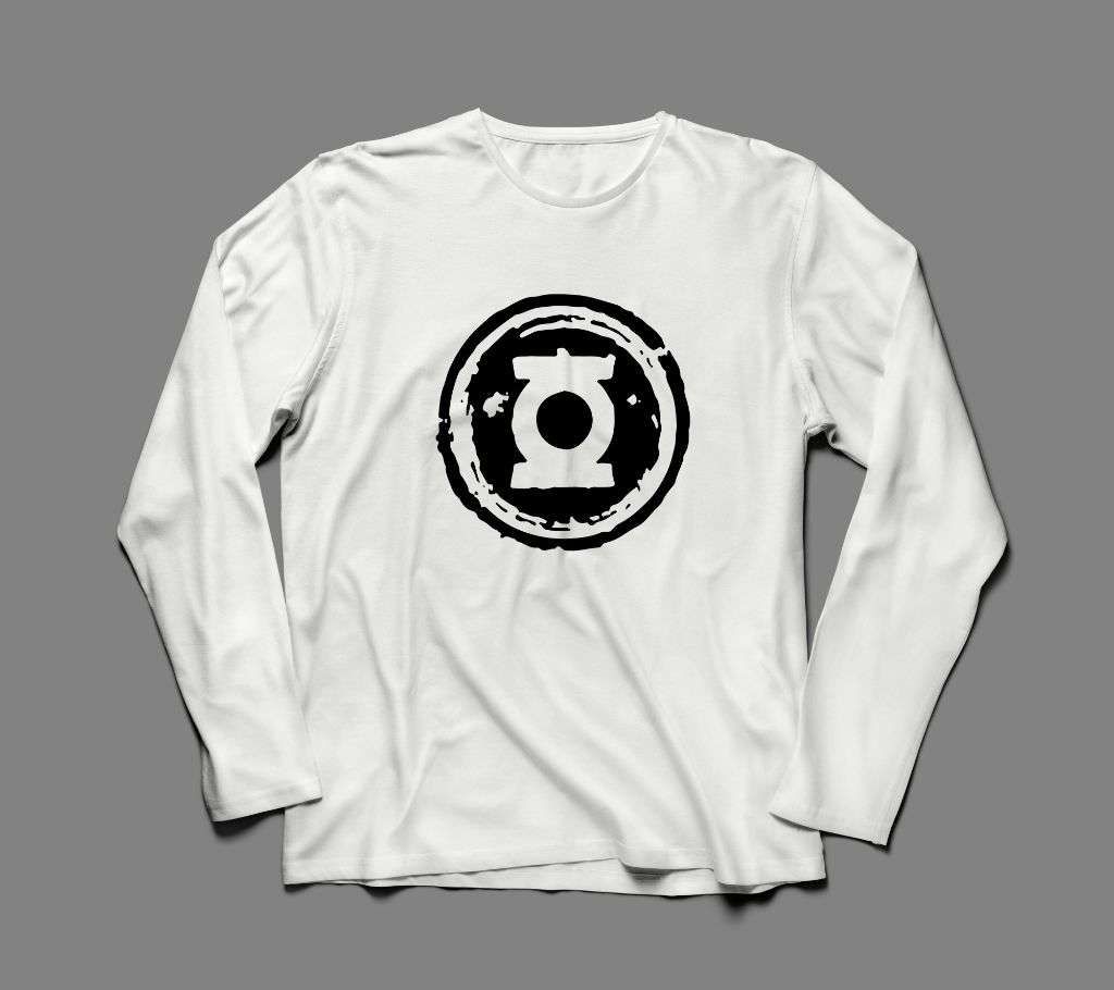 Long Sleeve Green  Cotton Tshirt For Men - White 