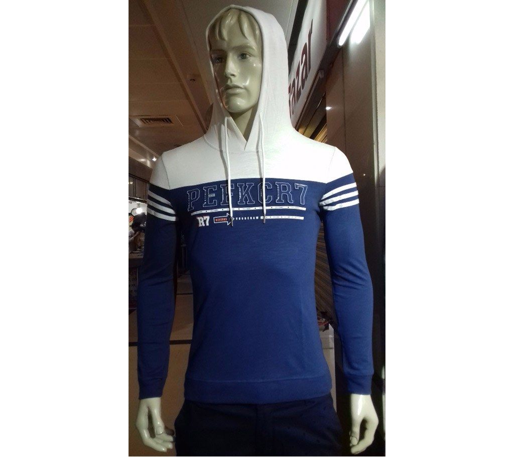 Full Sleeve Gents Hoodie (White & Blue)