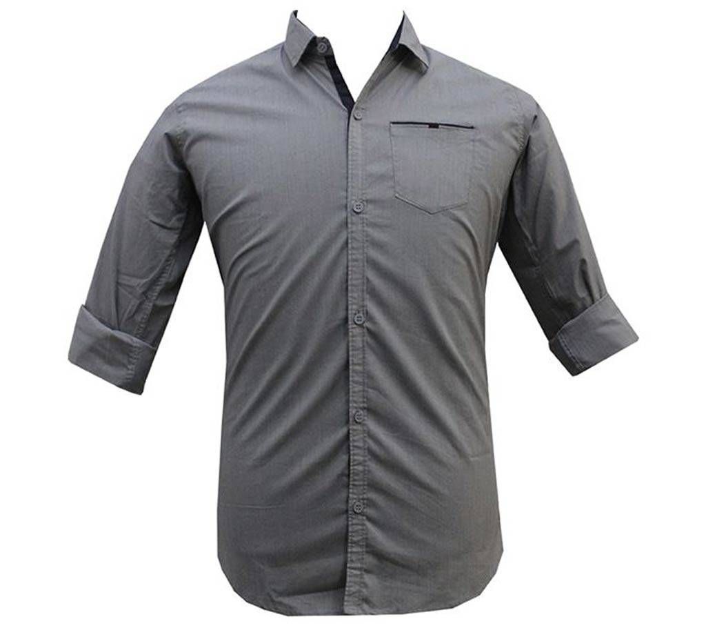 Solid Color Gray Long Sleeve Causal Shirt