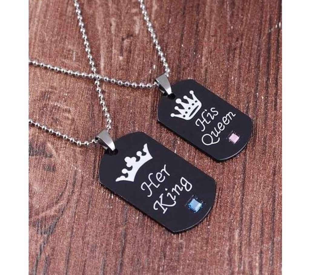 Her King His Queen Tag Keychain Black Creative Alloy Pendant Necklace Couple Love Forever Necklace Valentine Day Jewelry