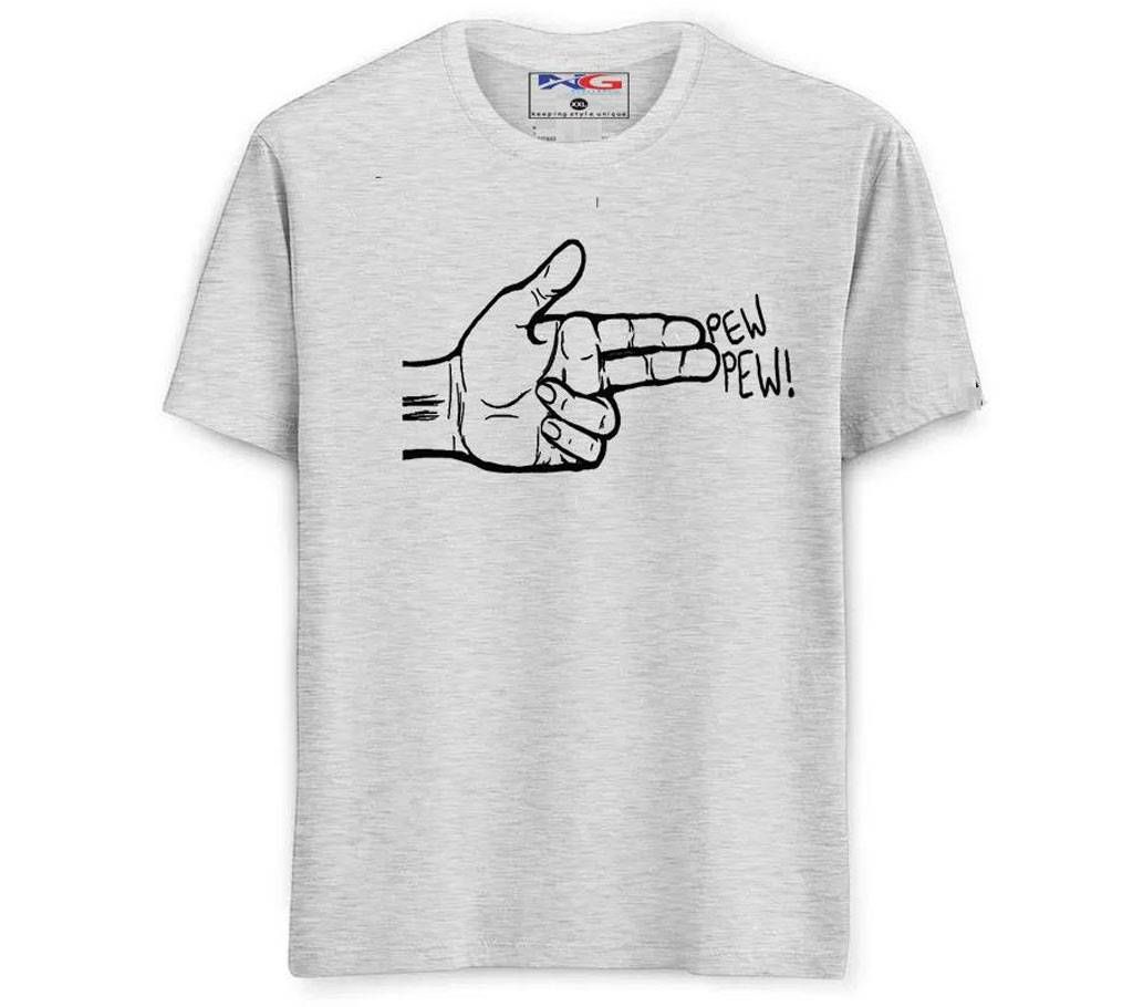 Rubber Print Summer T-shirt - 649 - Ash White - Big Pew Pew - LEB