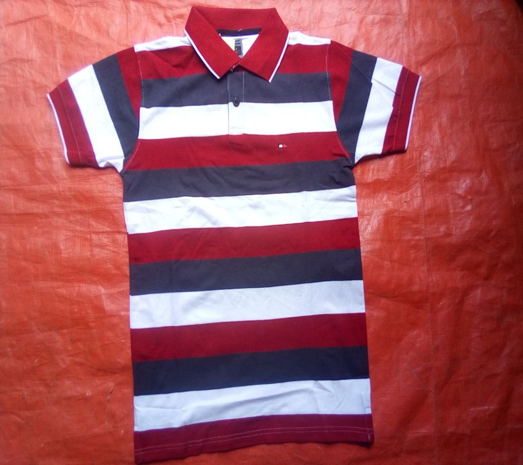 Striped white red polo shirt for men