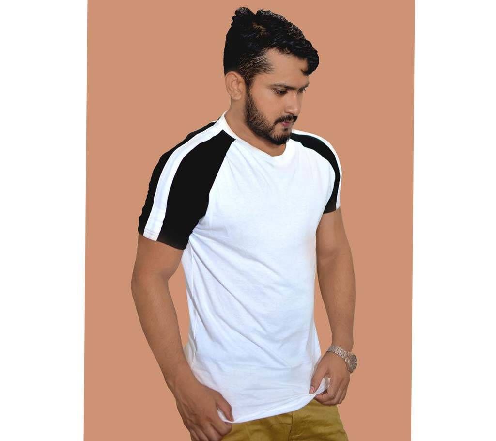White and Black (Raglan sleeve) Contrast Half Sleeve Cotton T-Shirt For Men