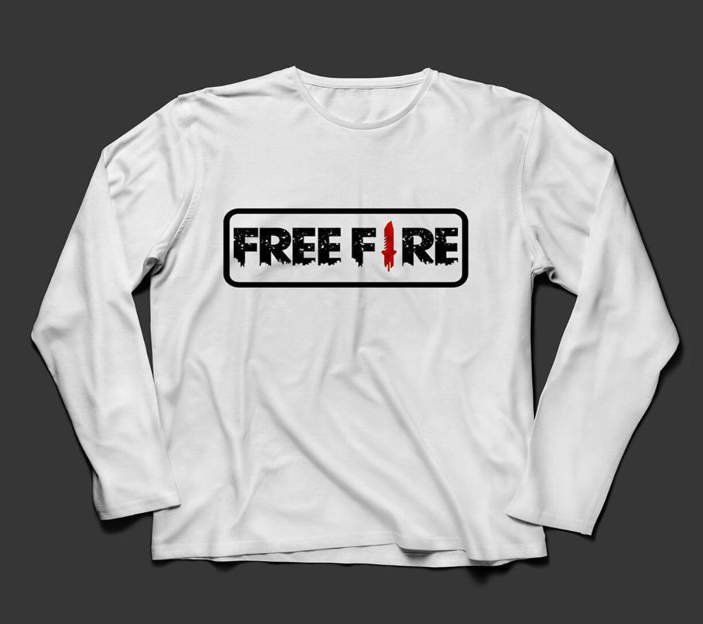 Garena Free Fire High Quality Rubber Printed Full Sleeve Cotton T-shirt For Men - White