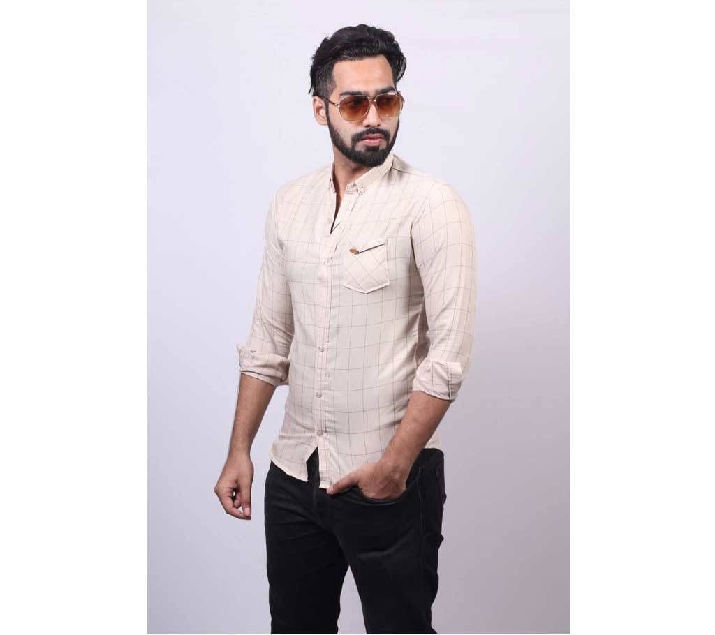 Cream Full Sleeve Cotton Shirt For Men