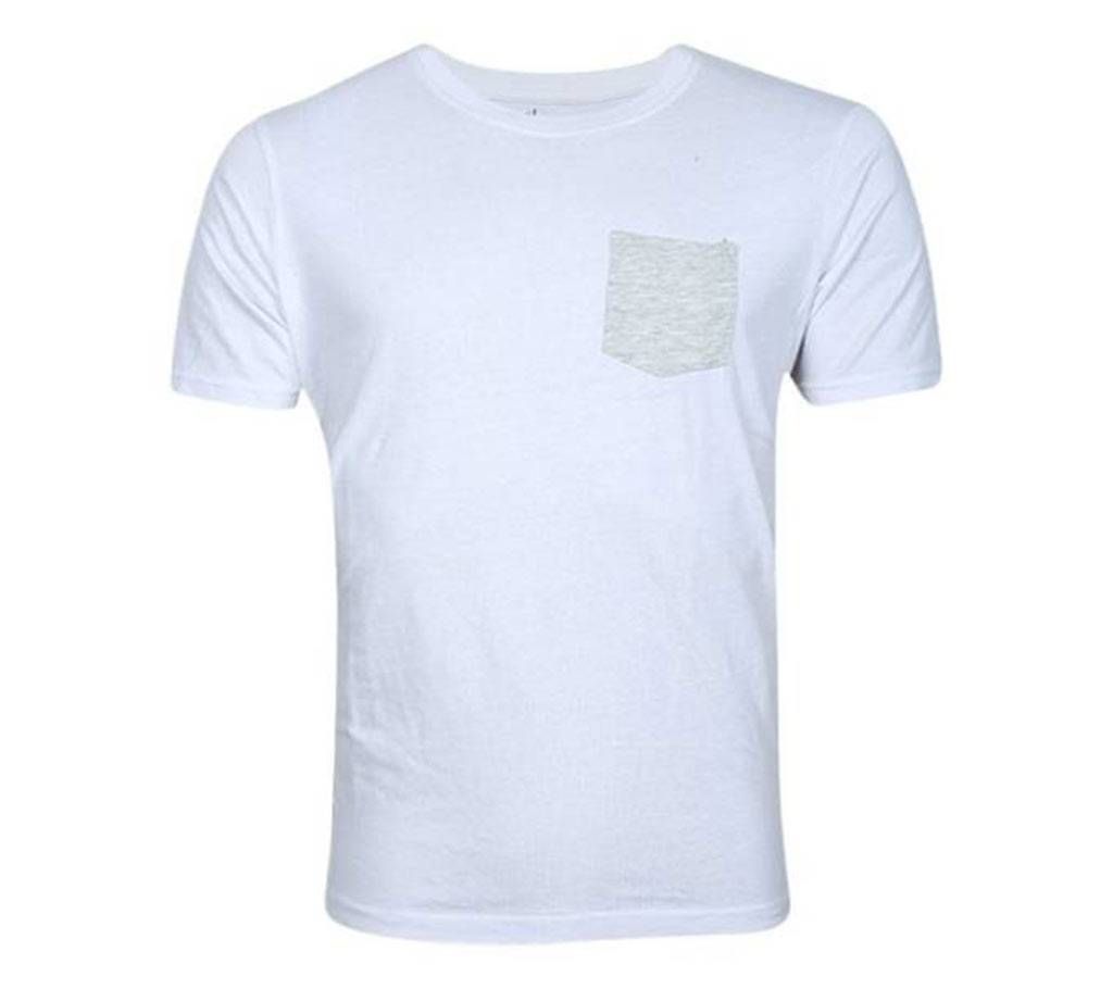 White Cotton Short Sleeve T-shirt For Men