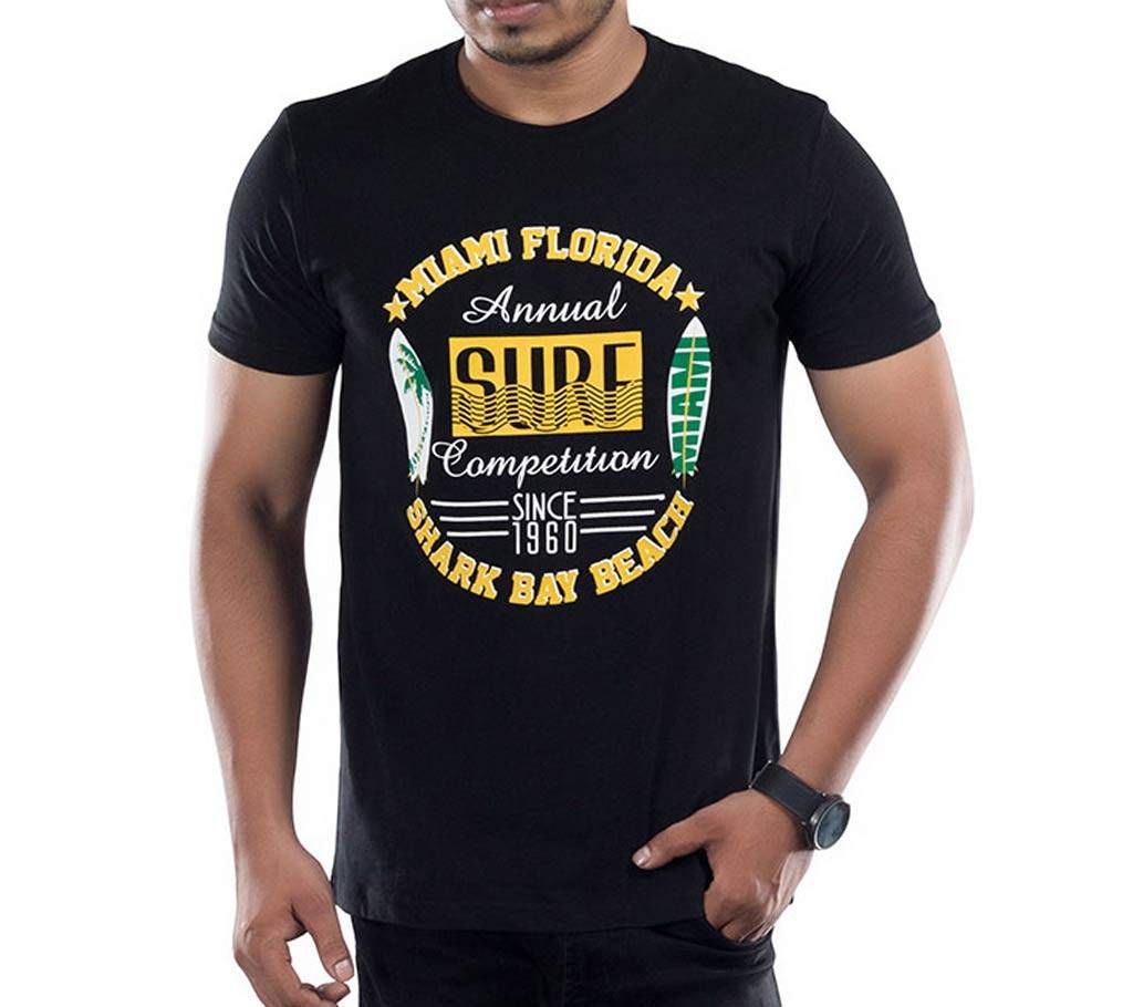 Men's Half Sleeve Cotton T-Shirt W17-MSST005 - Black-Surf		