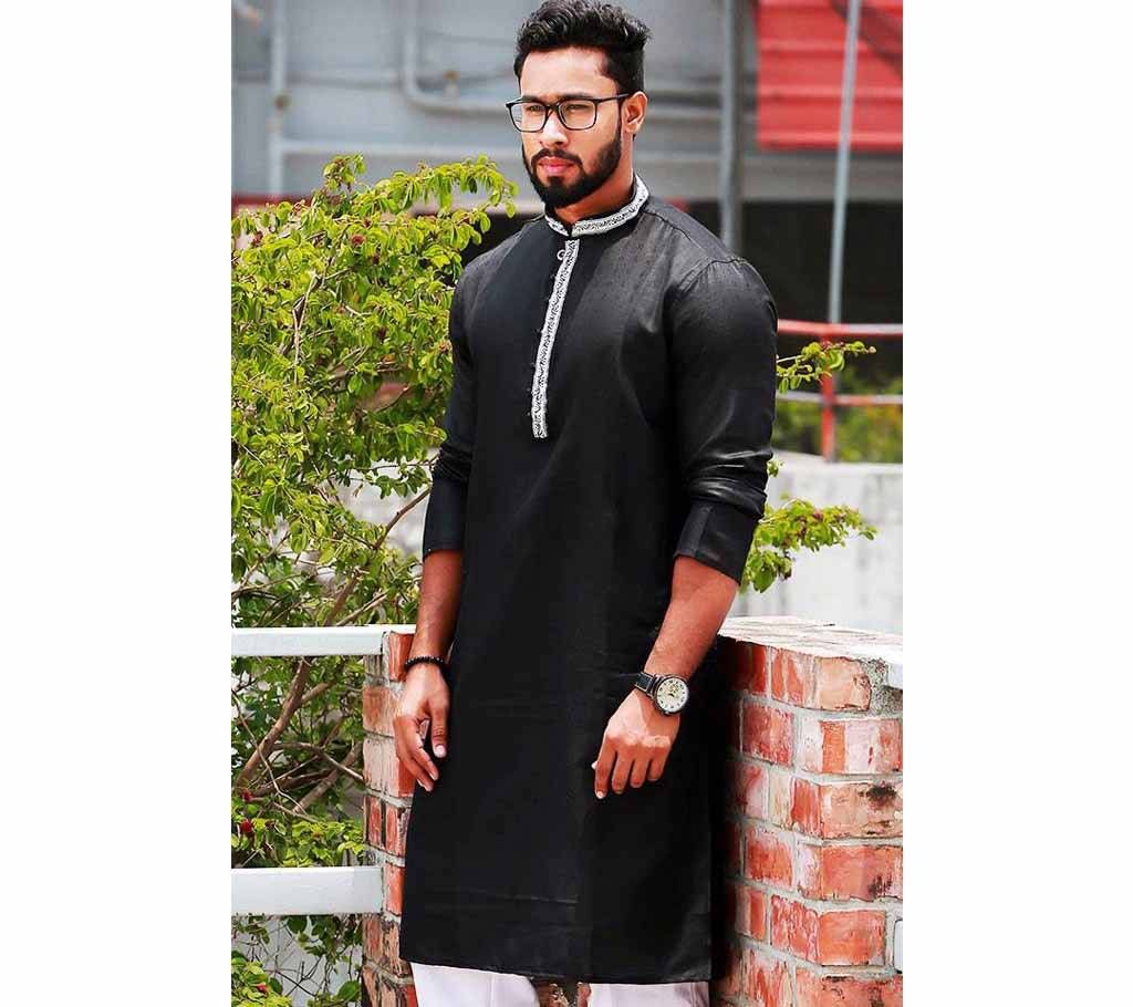 gents long cotton punjabi- black 
