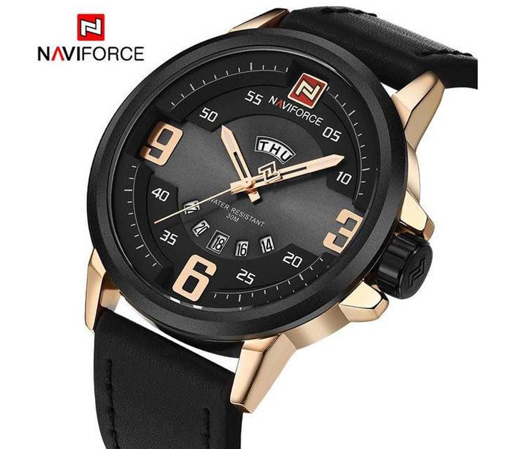 Black Leather Analog Watch For Men