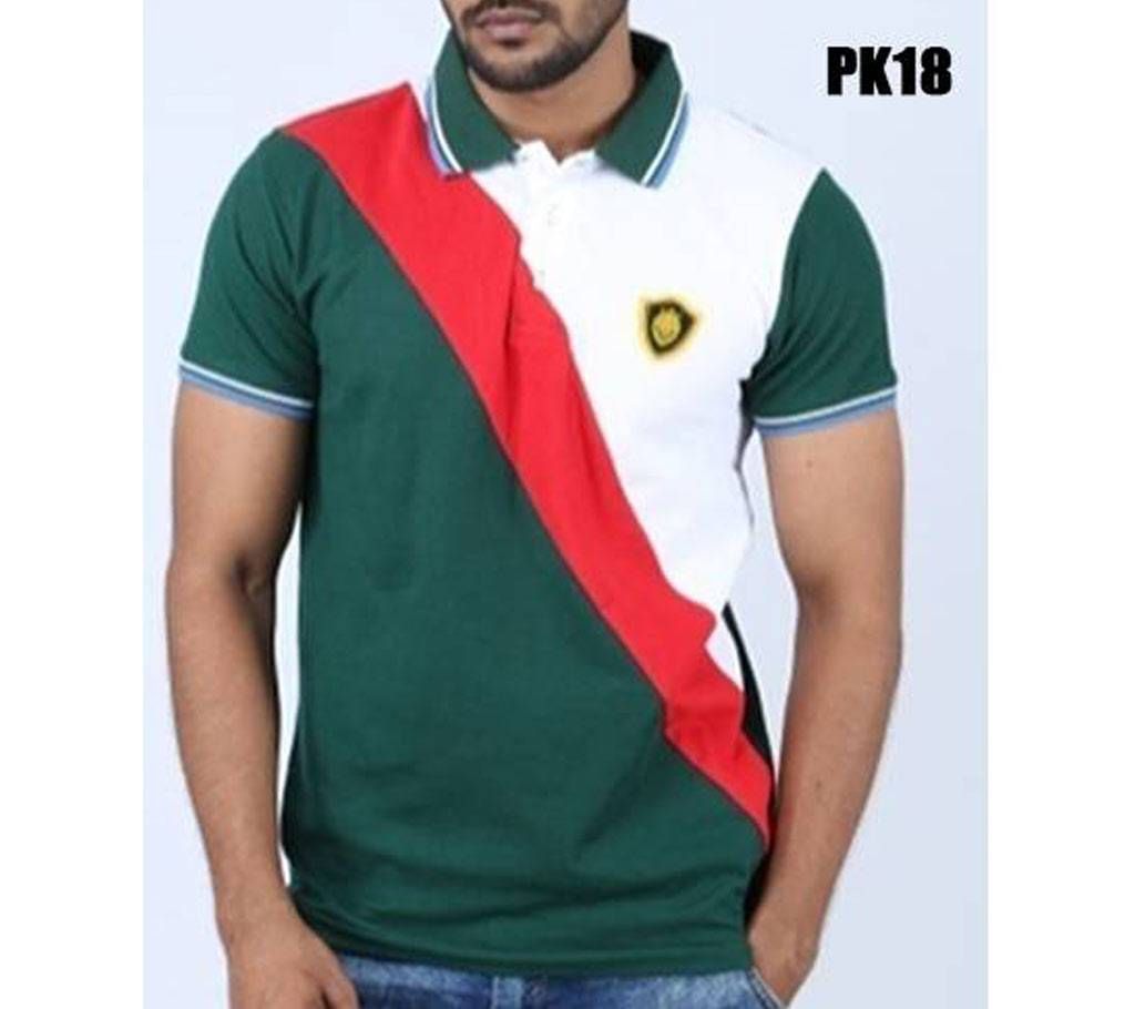 Green & white Half Sleeve Pk Polo Shirt For Men