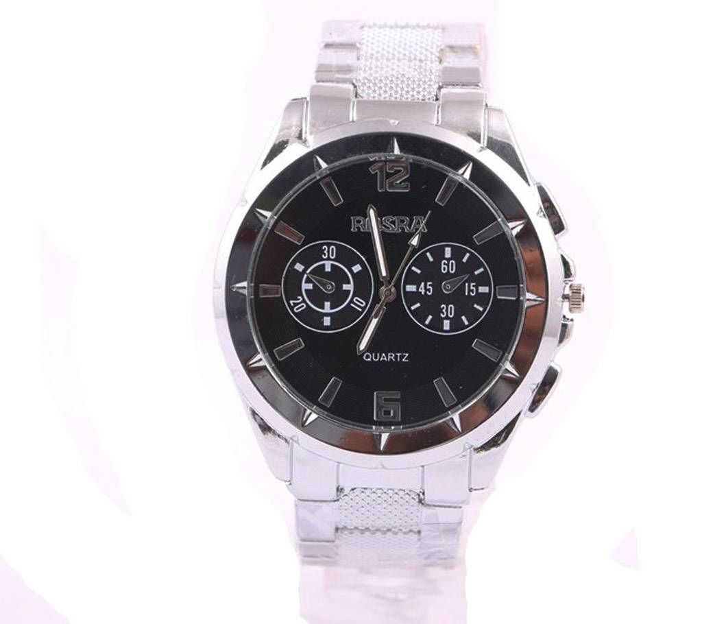 ROSRA Silver and Black Stainless Steel Analog Watch for Men
