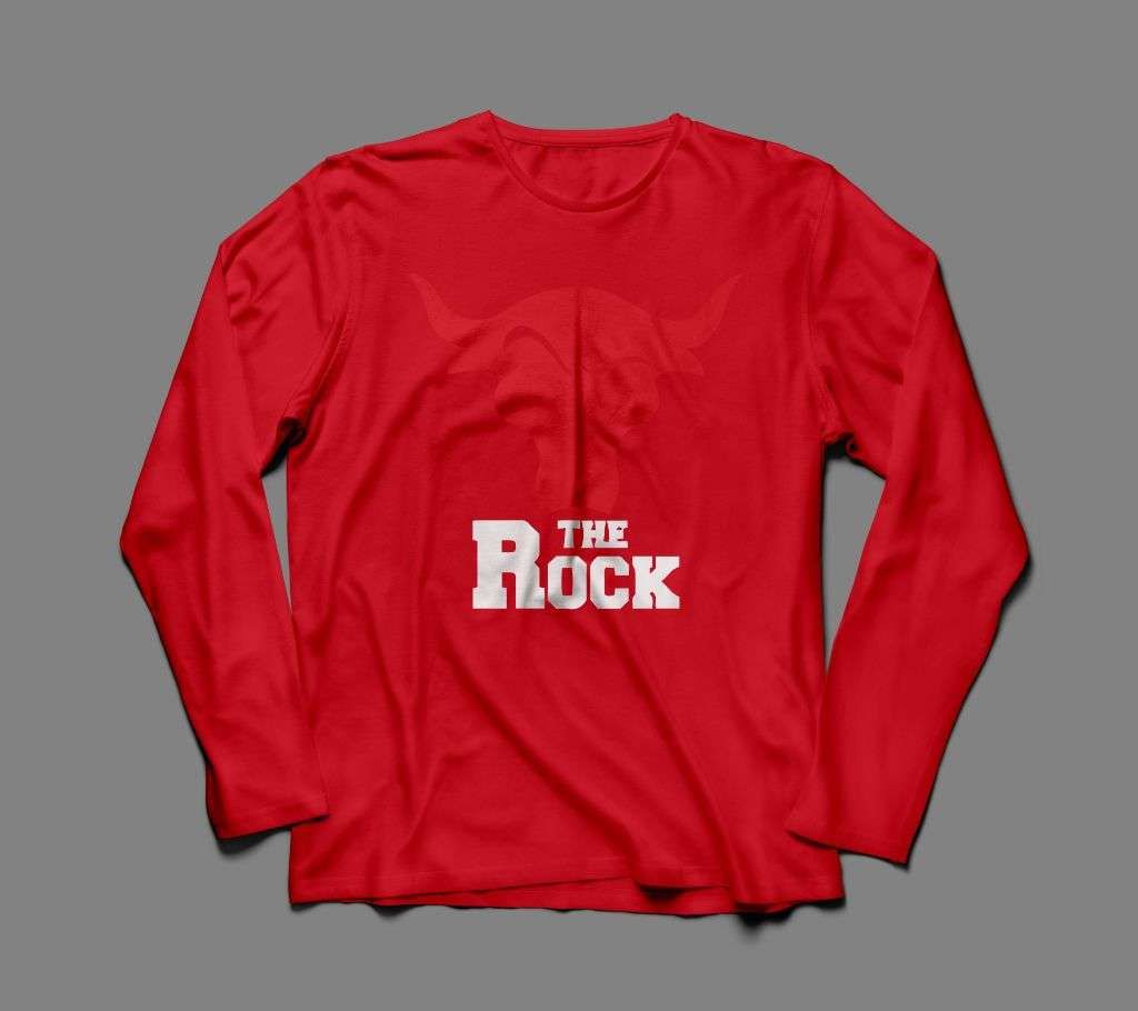 THE ROCK LONG SLEEVE RED COTTON TSHIRT FOR MEN