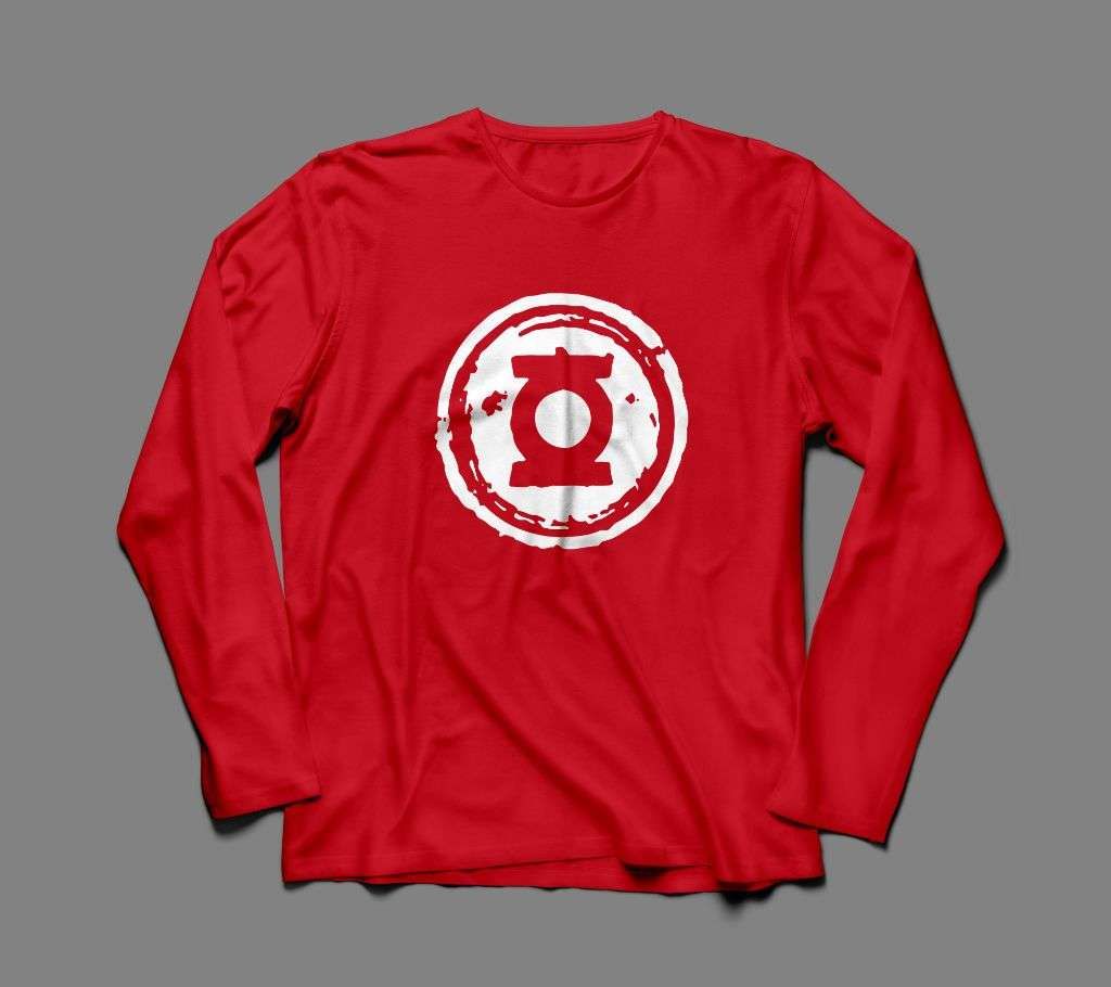 Long Sleeve Green  Cotton Tshirt For Men - Red