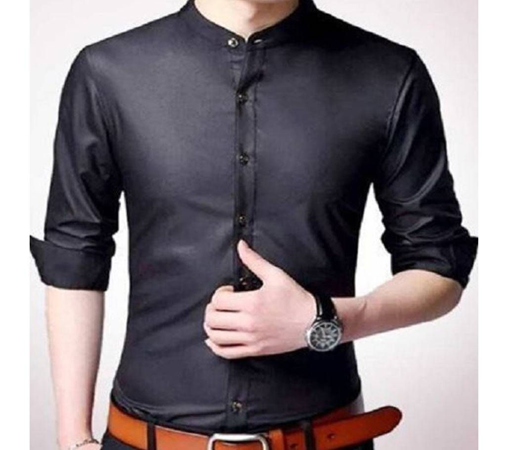 Black Panama Long Sleeve Casual Shirt For Men SKU65148