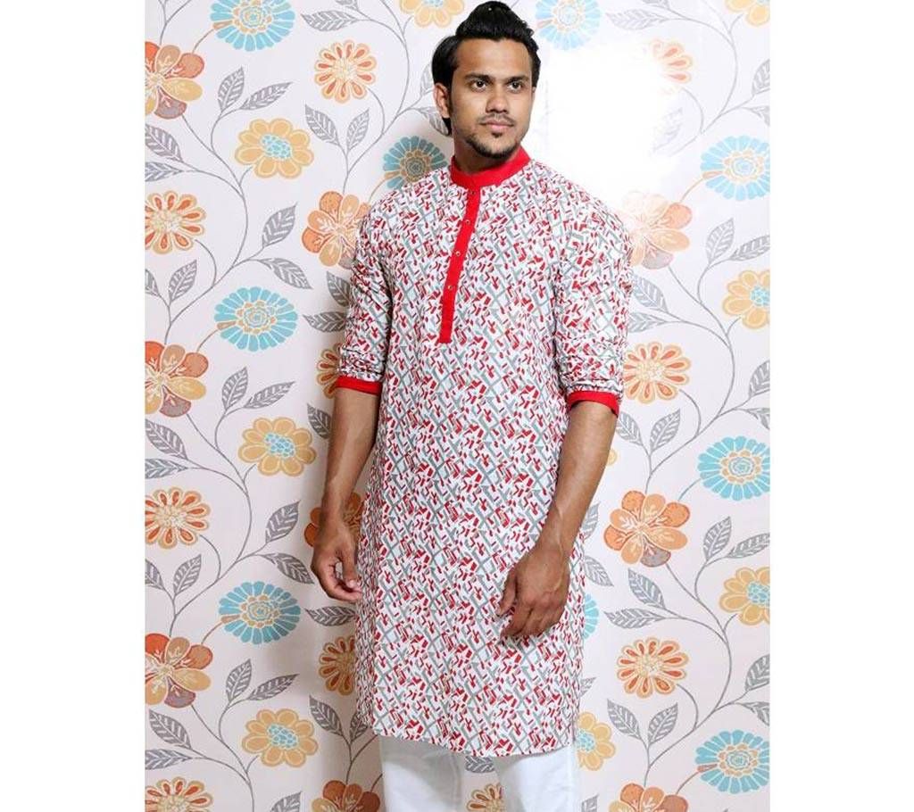 White all over printed Panjabi for Men by Ritzy
