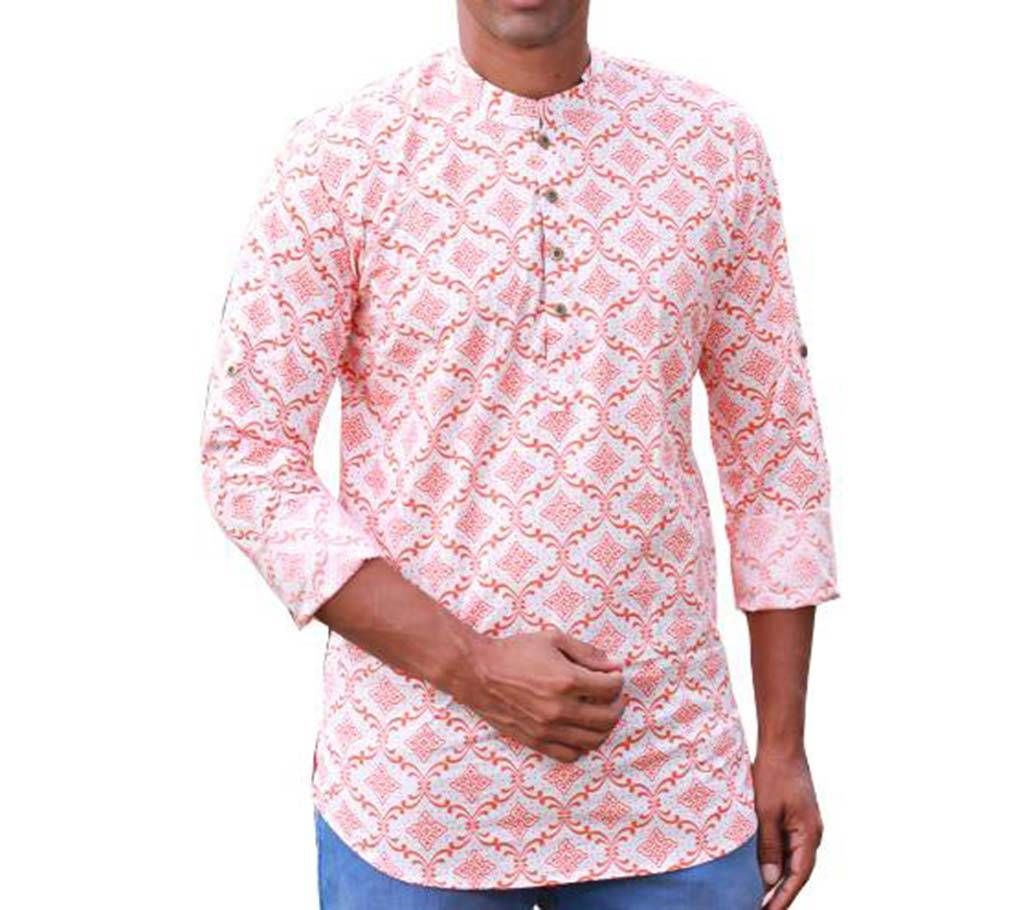 Mens Orange Printed Cotton Katua