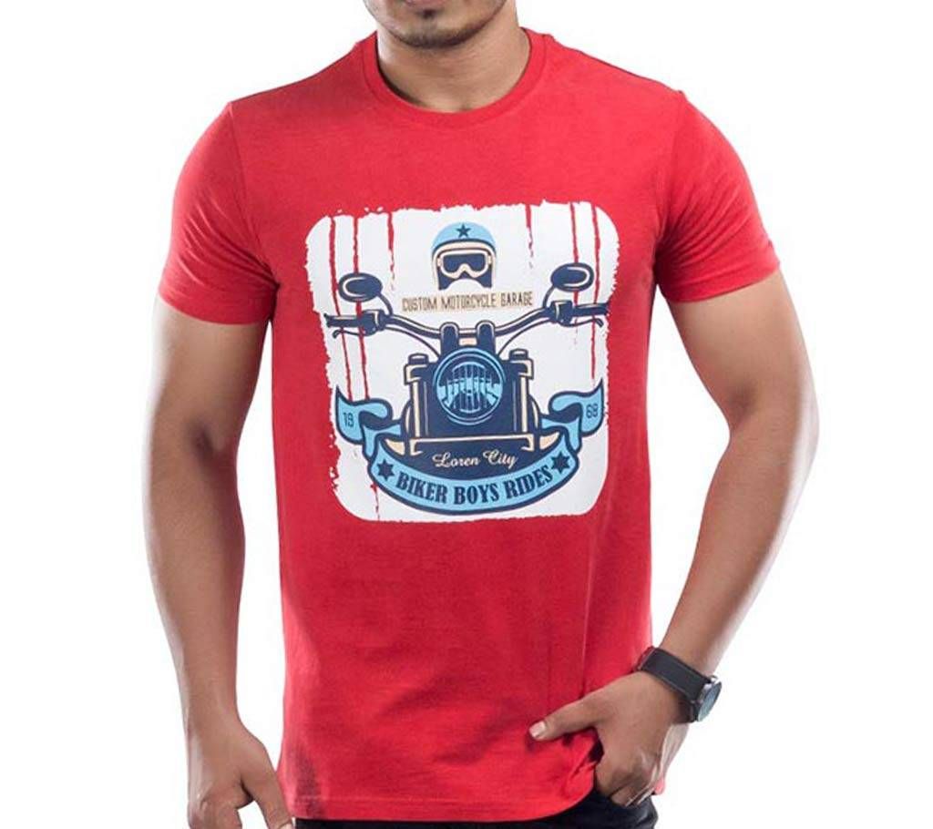Men's Half Sleeve Cotton T-Shirt W17-MSST005 - Red-Bike		