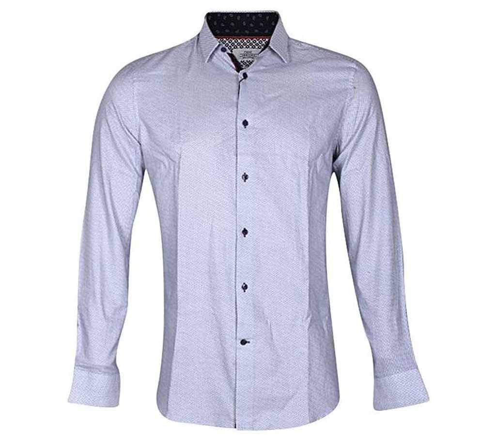 White printed Cotton Long Sleeve Casual Shirt for Men
