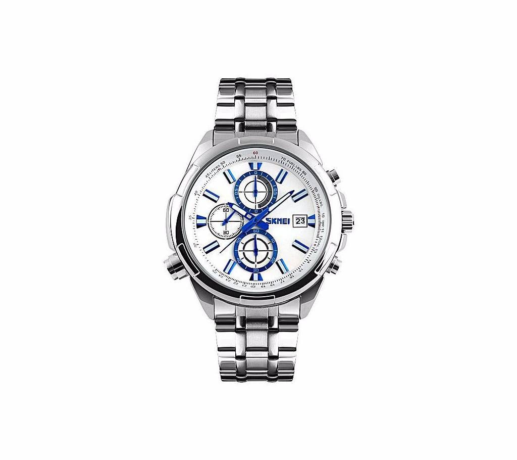 SKEMI 9107SW - Silver Stainless Steel Chronograph Watch for Men