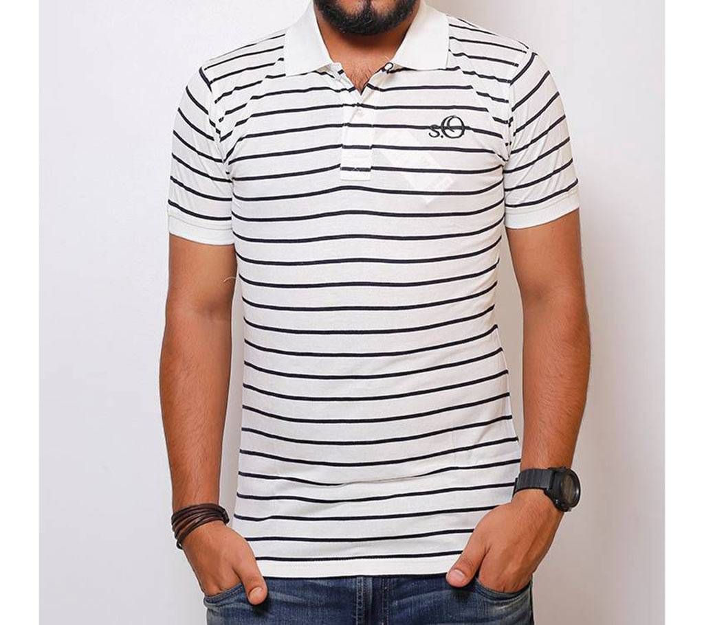 Half-sleeve Gents Cotton Striped Polo Shirt