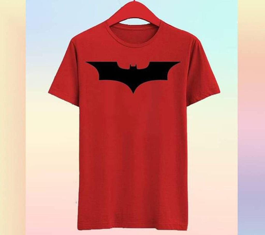 Red Batman Logo Printed Half Sleeve Cotton T shirt For Men 