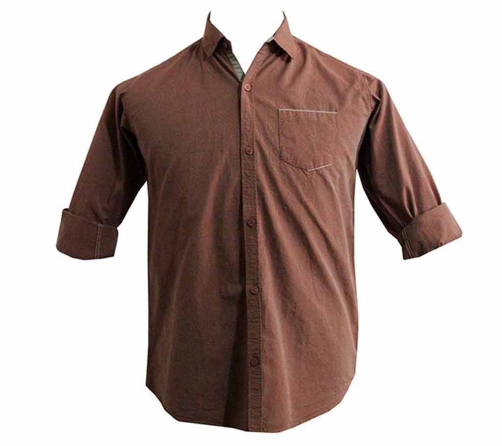 Solid Color Indian Red Long Sleeve Causal Shirt